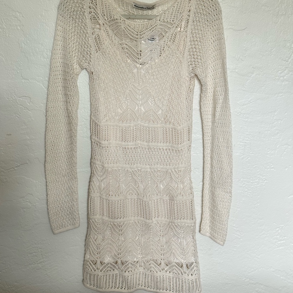 Abercrombie & Fitch Cream Long Sleeve Dress - Small